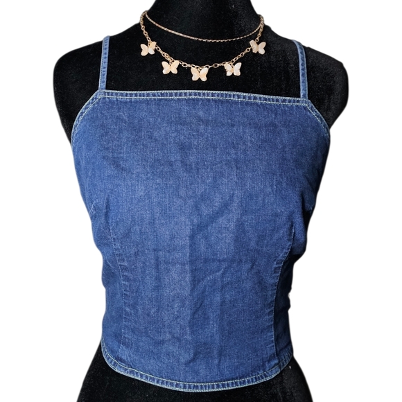 Ann Taylor Denim - Vintage 90s/Y2K Ann Taylor Denim Tie-Back Crop Top - Size S
